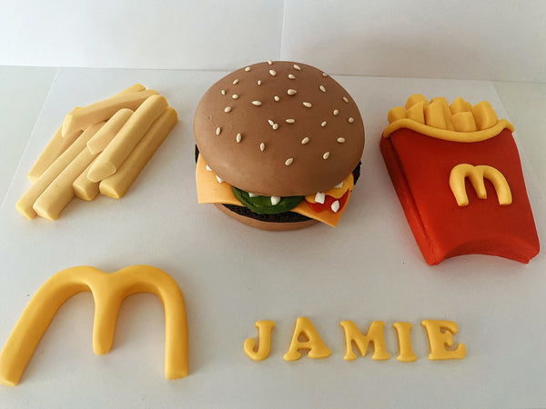 Edible McDonald’s burger and fries cake topper decoration set