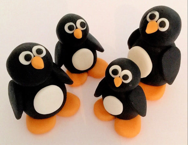 Edible penguins x4 cake topper